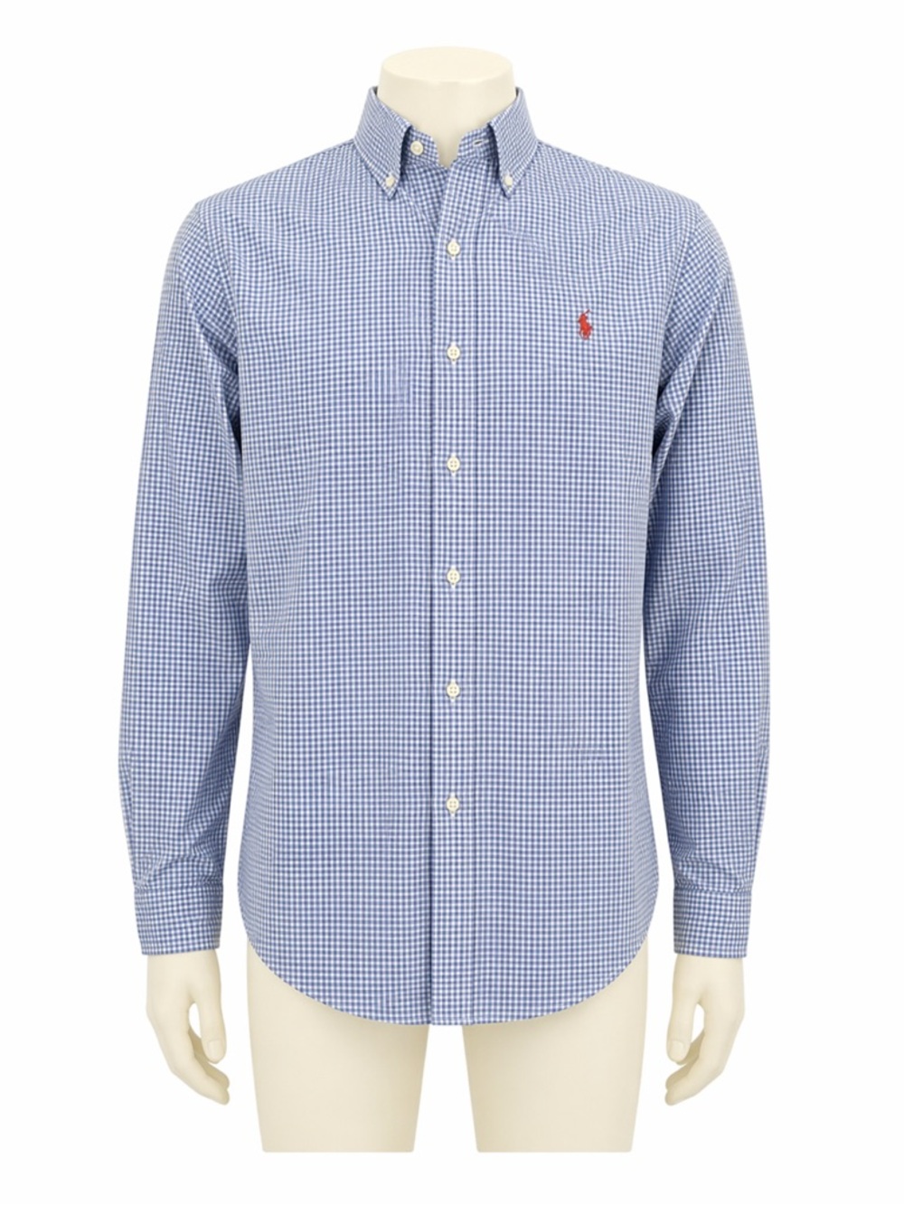 Ralph Lauren Slim Fit Button Down Shirt Blue Check Cotton Men’s Large Classic